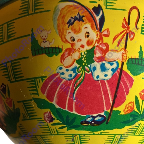 Vintage 1940- 1950 J Chein & Co Tin Litho Nursery Rhyme Easter Basket - Picture 4 of 10